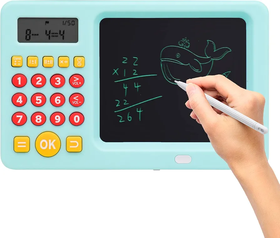 Math Games for Kids Ages 5 6 7 8, LCD Writing Tablet for Kids Educational Math Learning Games, Birthday Gifts for Boys Girls (Blue)