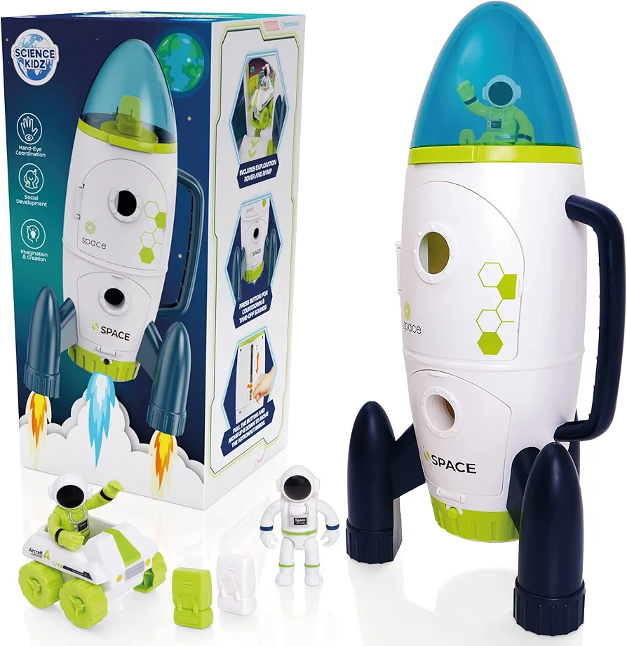 Outer Space Rocket Toys Set for Kids Age 3, 4, 5 Year Olds - 42cm Spaceship with Lights & Sounds, 2 Astronauts, Rover Car & Batteries Included - Kids