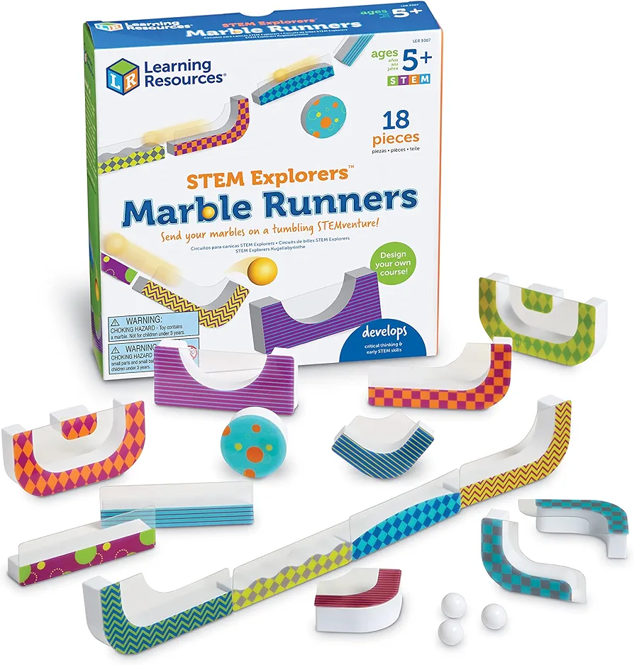 Learning Resources STEM Explorers Marble Runners - 18 Pieces, Ages 5+ STEM Toys and Activities for Kids, Brain Teaser Toys and Games, Kindergarten Games