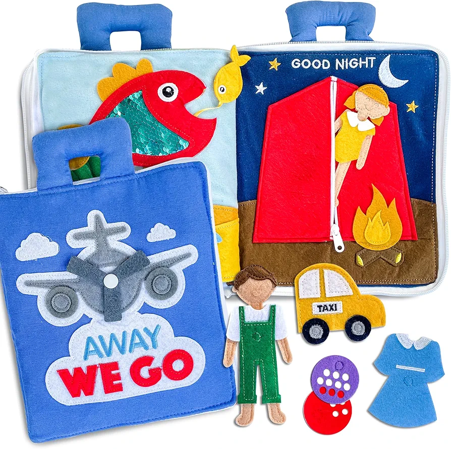 Curious Columbus Quiet Book. Away We Go Activity Busy Book. Montessori Toy for Toddlers. Educational Toy for Toddlers, Preschool and Early Learning. Toddler Airplane Travel Essentials Travel Toys