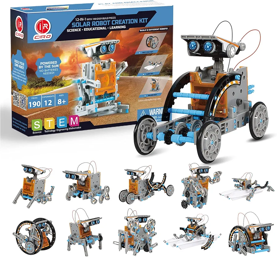 CIRO 12-in-1 Solar Robot Toys, STEM Education Activites Kits for Kids 8-12, 190 Pieces Building Sets