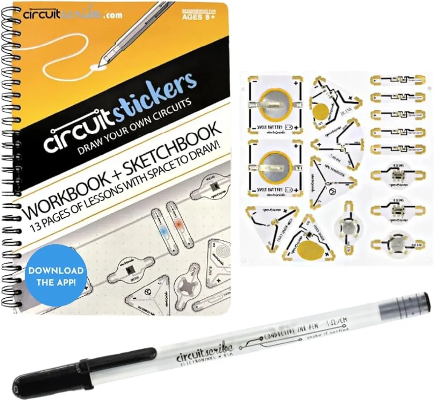 Circuit Scribe Sticker Kit | Circuit Drawing Conductive Ink Pen & 11 Electronic Sticker Modules | Workbook with 27 Lessons | Learning & Education STEM Toy for Ages 8+