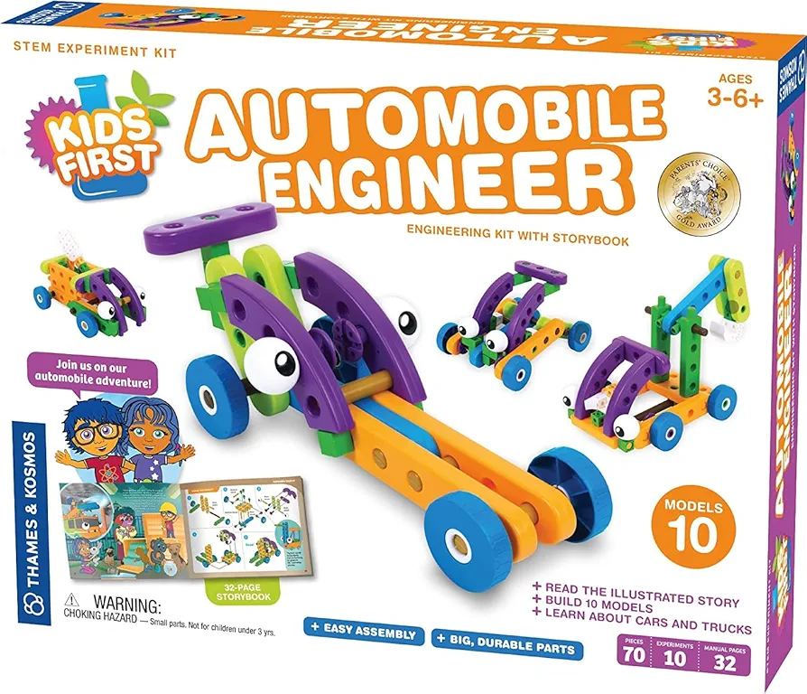 Thames & Kosmos Kids First Automobile Engineer Kit | STEM | 32 Page Full-Color Illustrated Storybook | Ages 3+ | Preschoolers & Kindergartners | Develop Fine Motor Skills | Parents’ Choice Gold Award