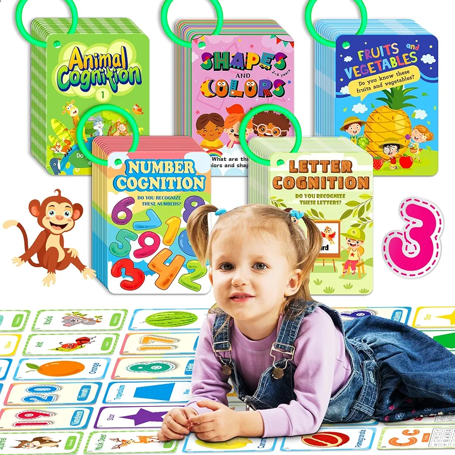 5 Pack Preschool Toddler Flash Cards, Numbers Letters Colors Shapes Animals Vegetables Fruits Kids Flash Cards, Educational Toddler Learning Toys for 3-4 3-5 4-8 Years Old