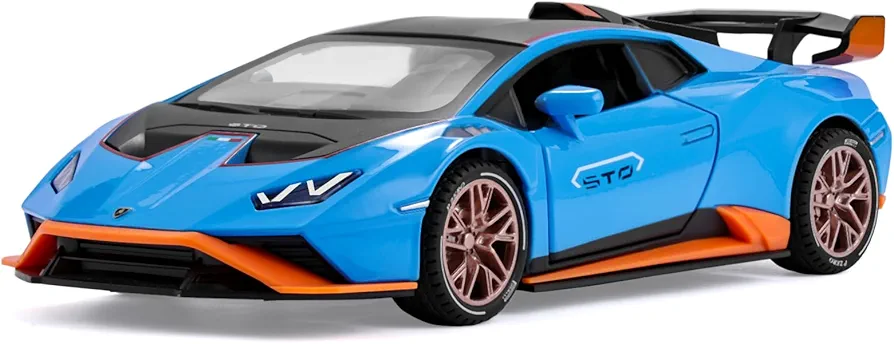 SASBSC Lambo Toy Cars for Boys Age 3-12 Huracan STO Race Car Toys with Light and Sound 1:24 Diecast Metal Model Cars Pull Back Sport Cars for 3+ Year Old Kids