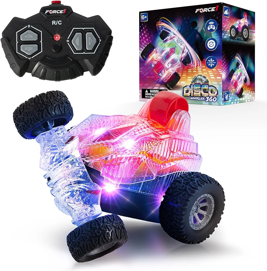 Force1 Disco Whirler 360 Stunt Car Mini RC Cars for Kids - 2.4 GHZ Remote Control Car for Boys Girls 5 Wheels LED Lights 360 Flips Rotating Kid Cars Stunt Toy Car Small Fast RC Car Remote Control Cars