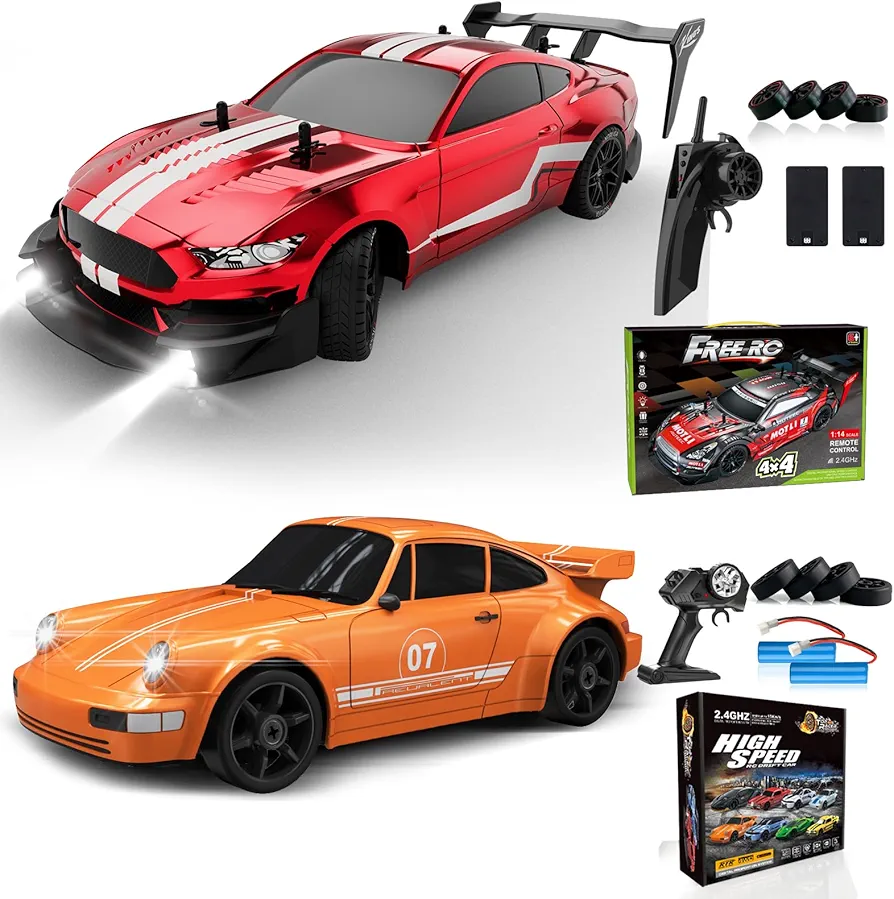 RC Drift Car 1:16 Scale 4WD RC Car 30km/h High Speed+RC Drift Car 1:24 Scale 4WD RC Car 15km/h High Speed Racing Sport Toy Car for Adults Boys Girls Kids Gift 2Pcs Rechargeable Battery