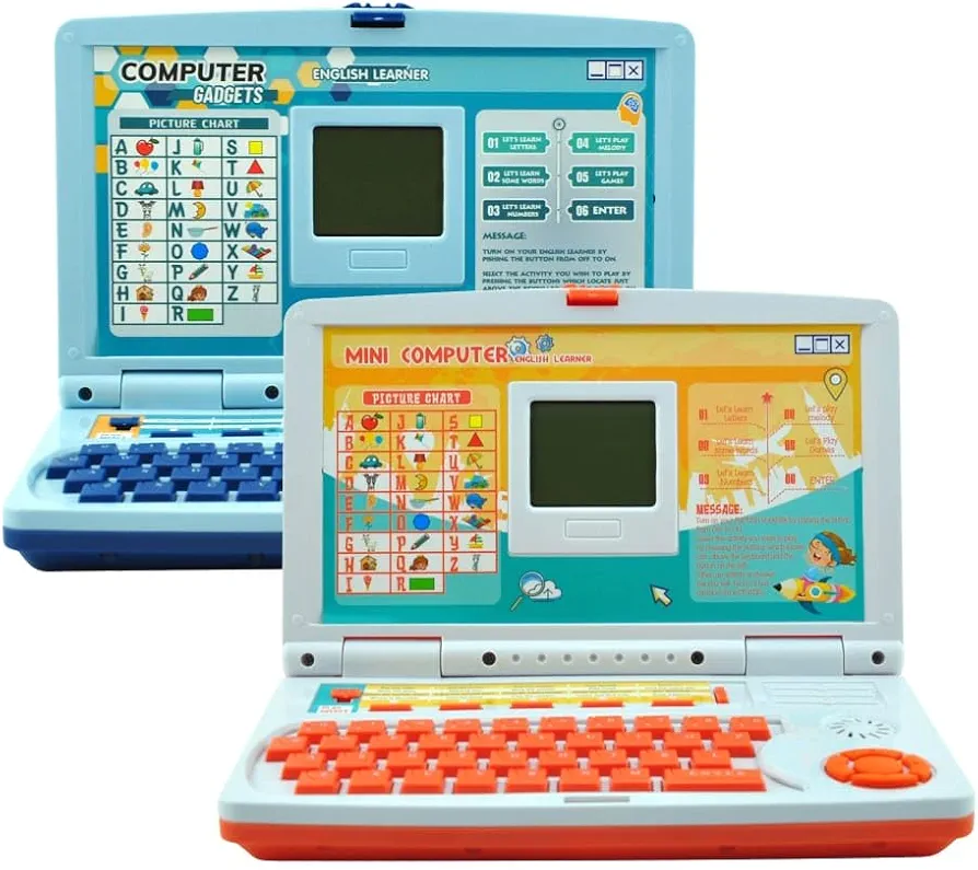 Interactive English Learning Laptop for Kids - Educational Toy with LED Display (Orange)