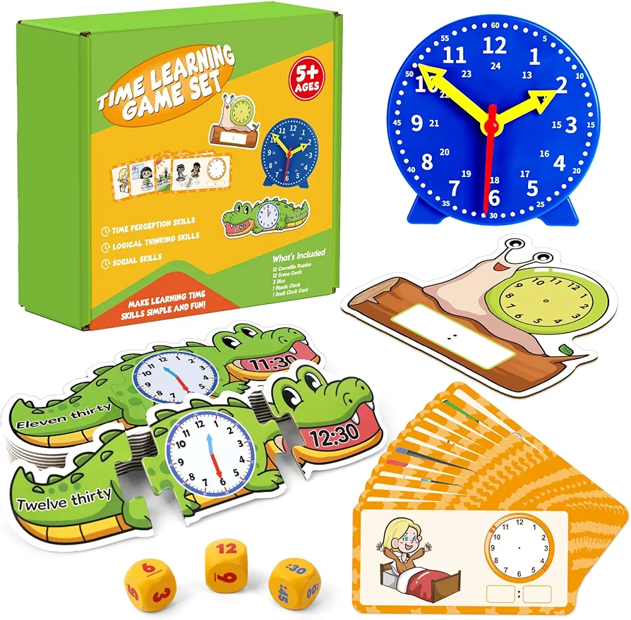 Learning Clock for Kids Toddler Teaching Clock Telling Time Dry Erase Flash Cards Preschool Kindergarten 1st 2nd Grade School Homeschool Supplies Educational Learning Activities