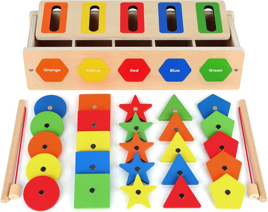 Montessori Toys Wooden Color Shape Sorting Box Game for Toddlers 1-3, Geometric Blocks Matching Preschool Learning Educational Sensory Toys for 3 4 5 Year Old Baby Kids