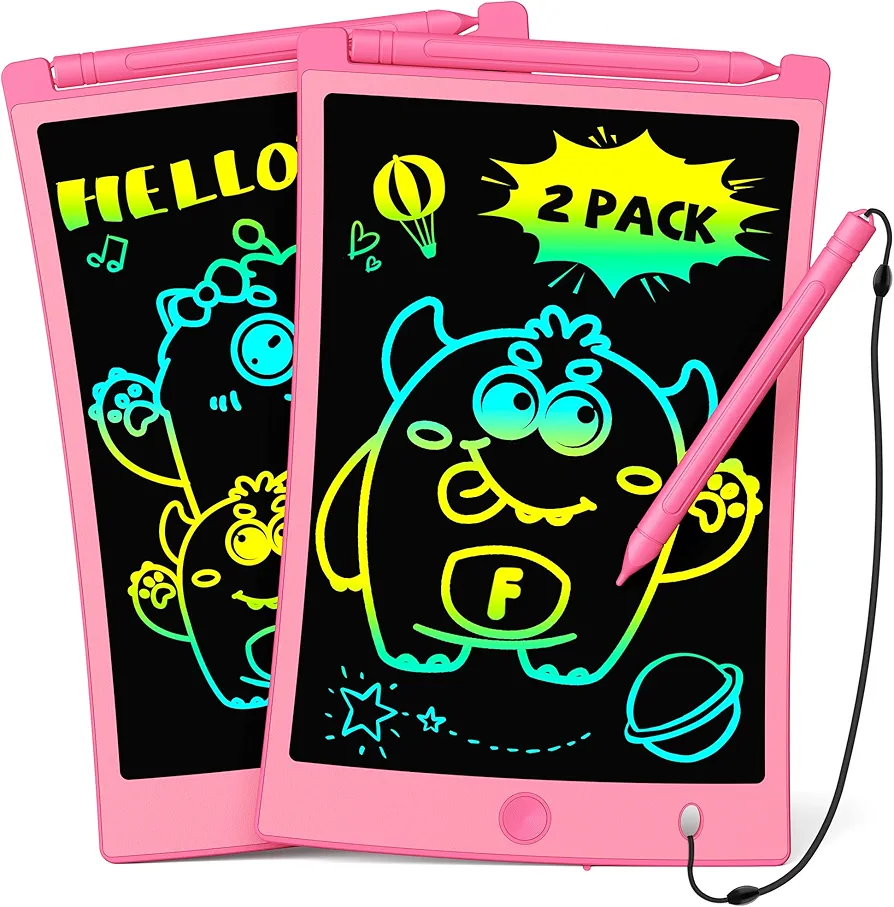 TEKFUN Toys for Girls, 2 Pack LCD Writing Tablet with 4 Stylus, 8.5in Kids Doodle Board Mess Free Coloring Drawing Pad, Travel Car Trip Toys Christmas Birthday Gift for 3 4 5 6 7 Girls (2* Pink)