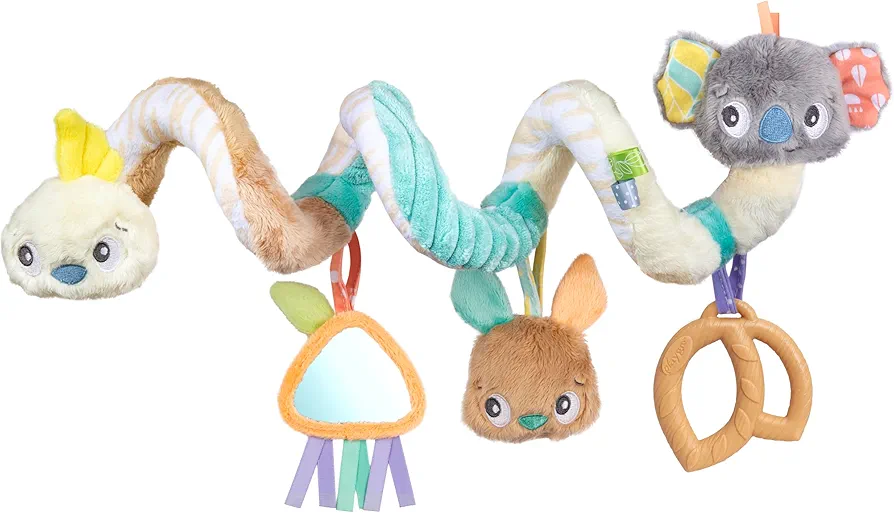 Playgro Fauna Friends Twirly Whirly Spiral Activity Toy - Interactive Stroller Toy for Babies - Features Adorable Cocky, Koala, and Kangaroo Characters - Car Seat Toys for Sensory Exploration and Fun