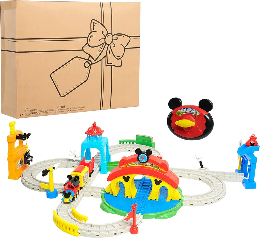 Disney Junior Mickey Mouse Around Town Track Set, 35-piece Remote Control Toy Train, Officially Licensed Kids Toys for Ages 3 Up, Amazon Exclusive