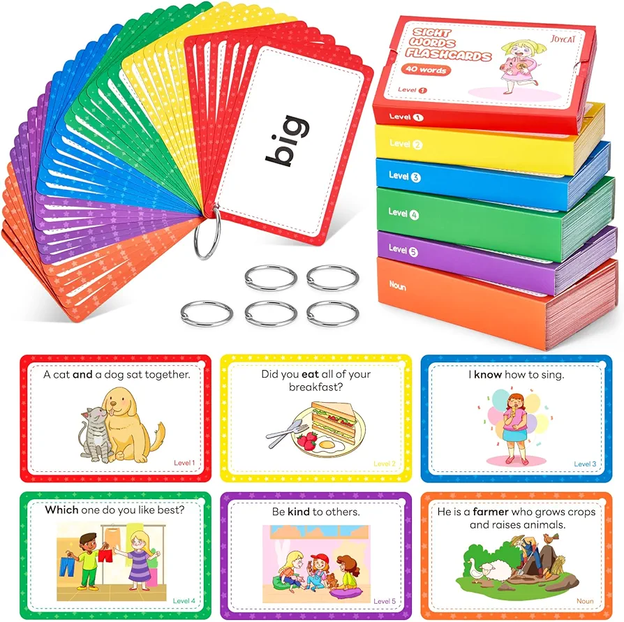 Sight Words Kids Educational Flash Cards with Pictures & Sentences - 329 Dolch & Fry Big Words Sight Word Games for Kids Age 3-9 Preschool (Pre K), Kindergarten, 1st, 2nd, 3rd Grade