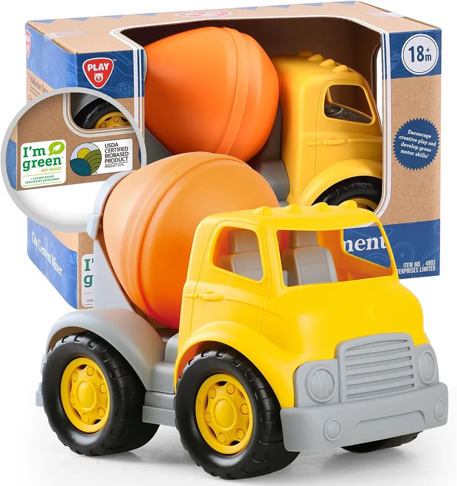 PLAY Eco-Friendly Cement Mixer Toy Truck, [USDA Certified] No BPA/Phthalate/PVC, Recycled Bioplastic Construction Vehicle Gift for Boy Girl, Fine Motor Skills Car Toys