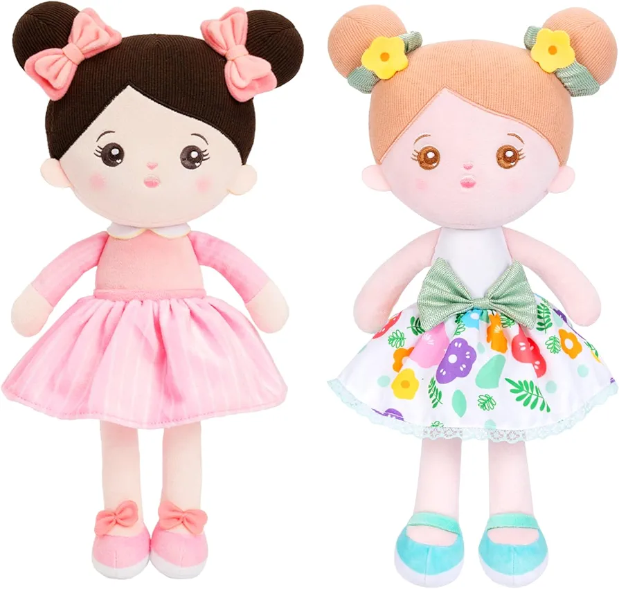 OUOZZZ 2 PCs 15" Soft Baby Doll for Girls - First Baby Doll Plush Rag Doll Sleeping Cuddle Buddy Doll Toy for Kids