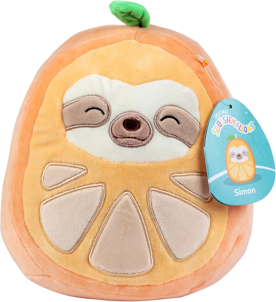 Squishmallows Original 8-Inch Simon The Orange Sloth - Official Jazwares Plush - Collectible Soft & Squishy Sloth Stuffed Animal Toy - Add to Your Squad - Gift for Kids, Girls & Boys