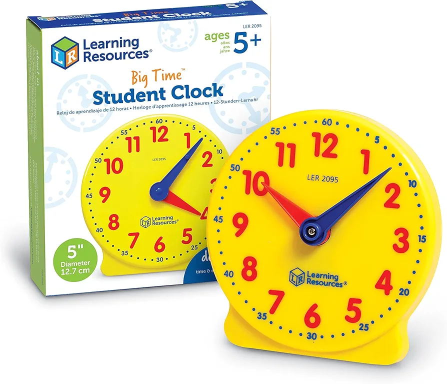 Learning Resources Big Time Student Clock, Teaching & Demonstration Clock, Develops Time and Early Math Skills, Ages 5+, Clock for Learning, 12 Hour,Back to School Gifts