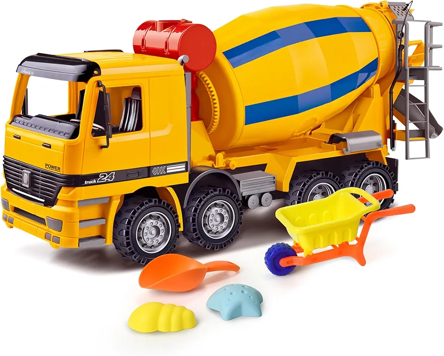 BEEMO Cement Mixer Toy Truck for Kids 15" Push and Go Sand Construction Vehicle for Toddlers Boys & Girls Realistic Play Mixer Birthday Party Gift