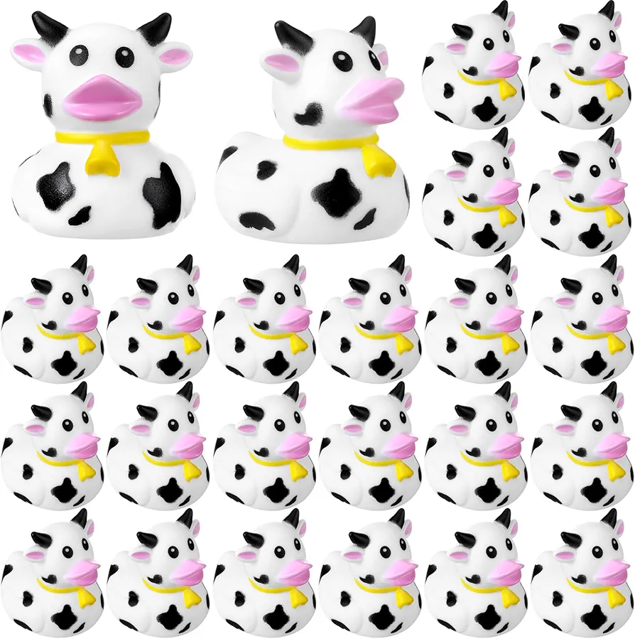 24 Pcs Cow Ducks Mini Cow Rubber Ducks Bulk Cow Print Duck for Birthday Party Favors Baby Shower Kids Boys Girls Bathtub Swimming Pool Pond Car Party Decorations (Pink Girl)