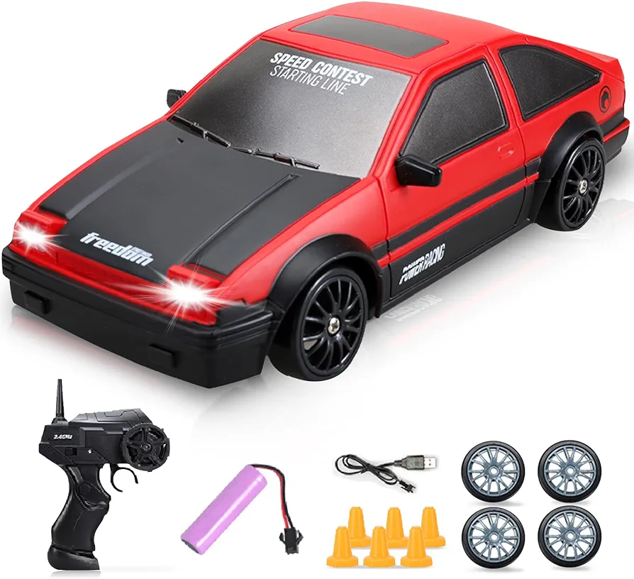 RC Drift Car, Mini RC Drift Car for Adults 1:24 Remote Control High Speed Race Drifting Cars, 2.4GHz 4WD Racing Hobby Toy Car with Headlight for Boys and Girls and Adults Gift (Red)