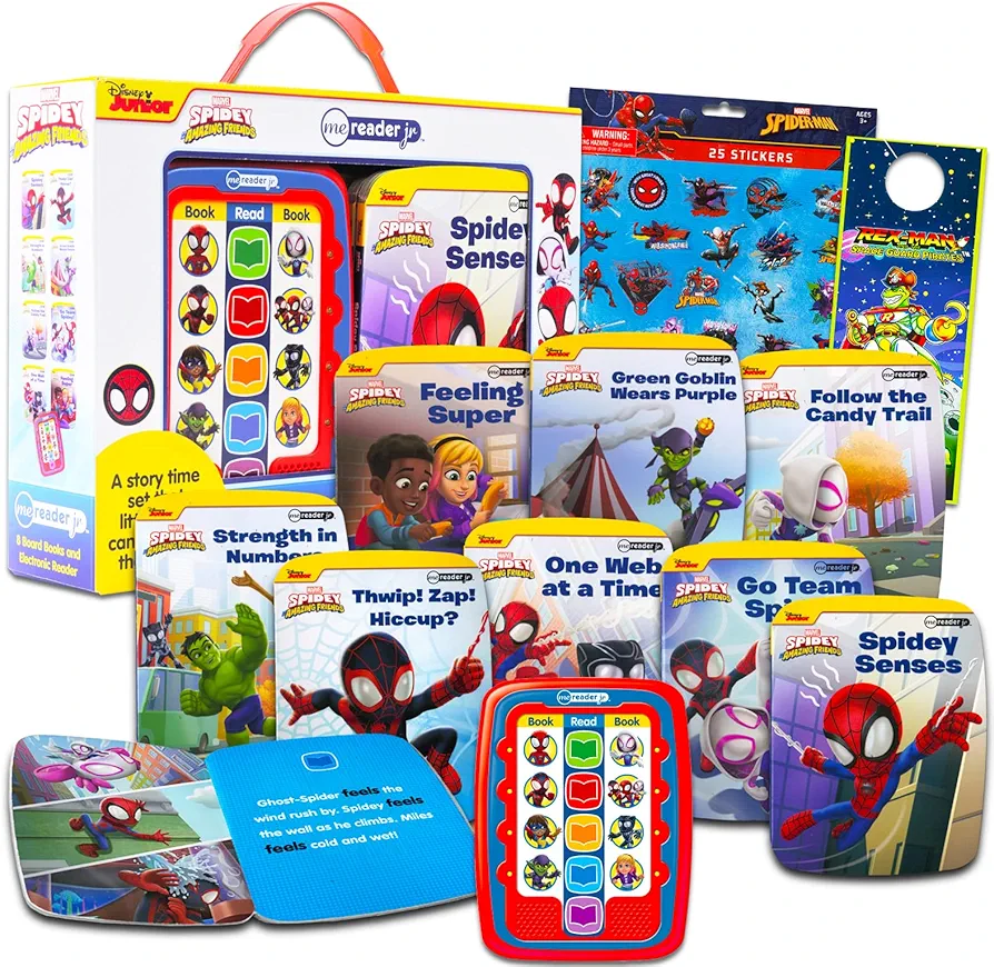 Spidey and His Amazing Friends Me Reader Electronic Reader 8 Book Bundle - Spidey Books for Toddlers, Babies Featuring Spiderman, Miles Morales, and More with Stickers | Marvel Spiderman Learning Toys