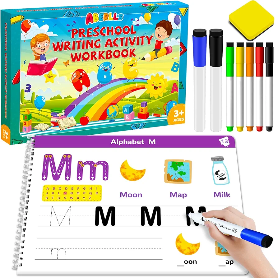 Handwriting Practice Book for Kids, Toddler Preschool Learning Activity for 3 4 5 Year Old, Kindergarten Educational Toys, Montessori Toys Learn Number Letters/ Shapes/ Animal/ Sight Words Workbook