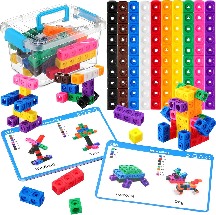 119 Pcs Linking Cubes with Activity Cards Linking Cubes Activity Set Colorful Plastic Counting Blocks with Box Math Manipulatives Cubes Set for Preschool