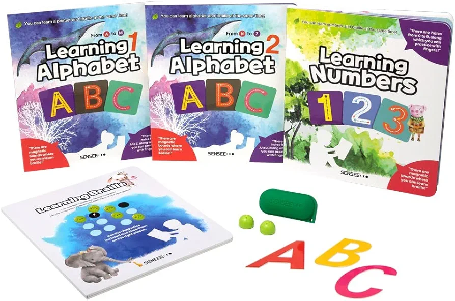 SENSEE Braille Learning Kit- Alphabet and Numbers :Braille Book: My First Complete Learning Library :Learning Education Toy :All Ages, Braille Word Building Kit