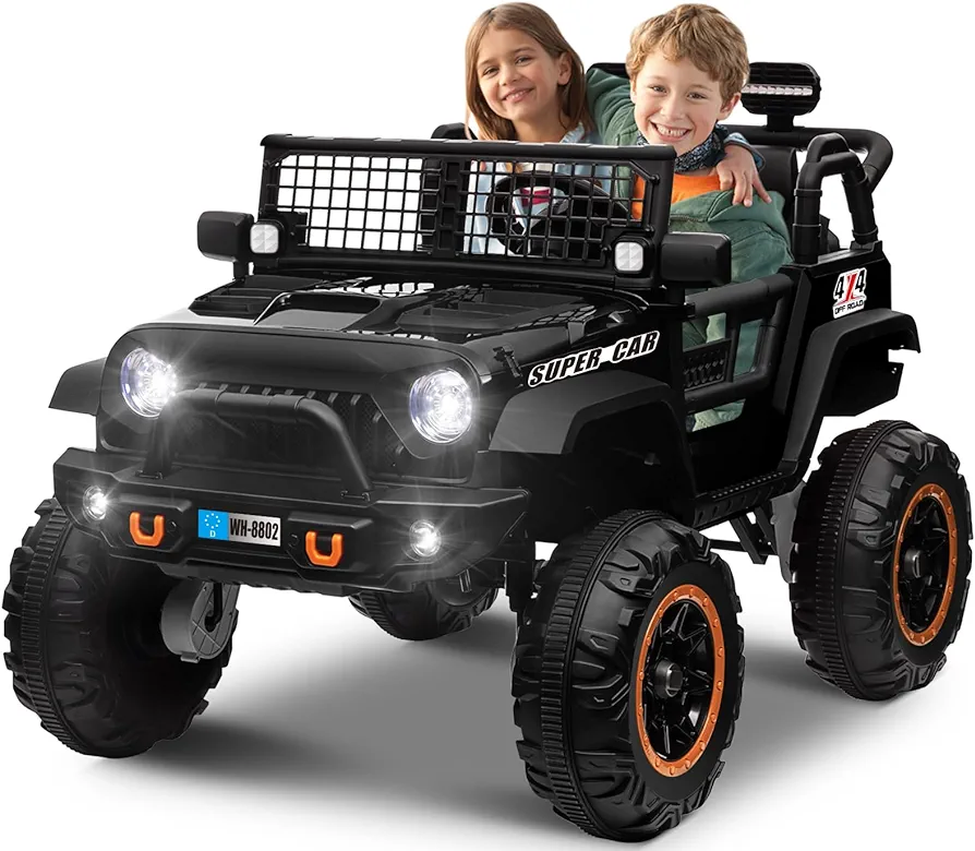 OTTARO 24V 4WD/2WD Switchable Ride on Cars, 2 Seater Kids Electric Vehicle Truck with 20 Inch Seater, 4x100W Motors, 4 Shock Absorbers, Music Play,Bright Light, Remote Control (Black)