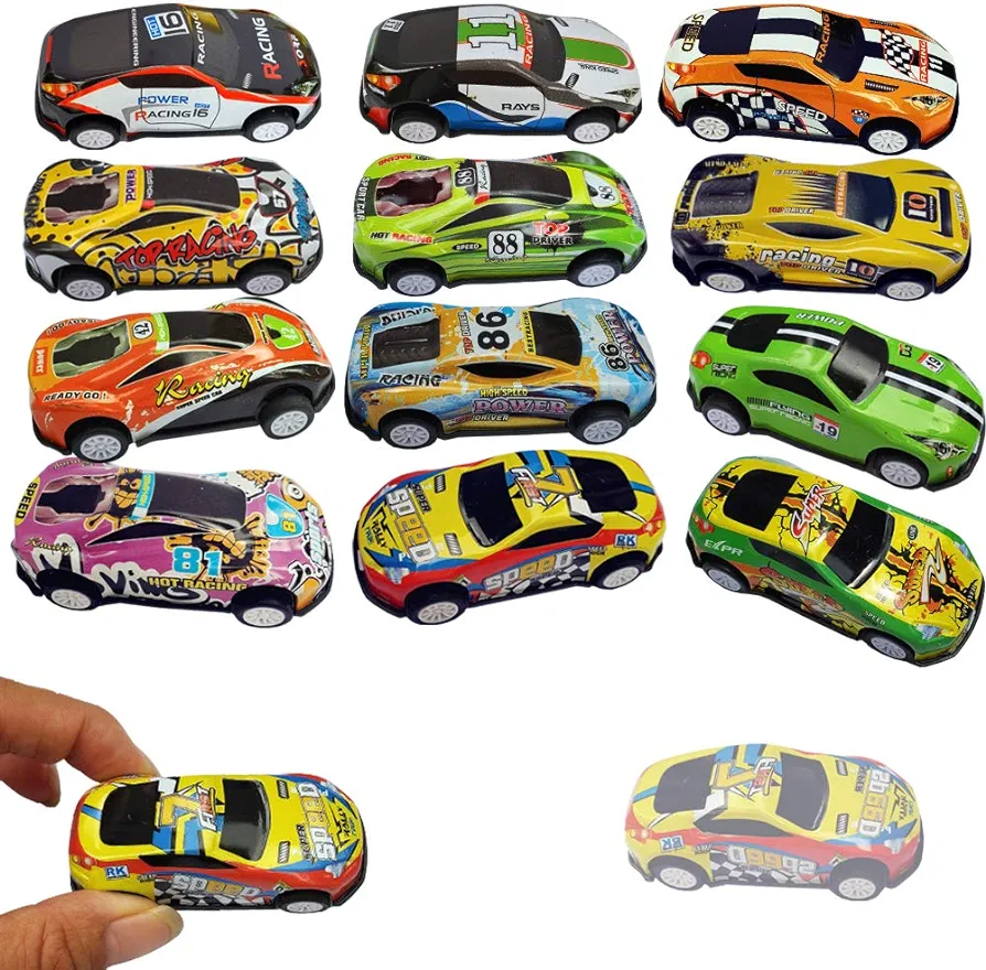 12 Pull Back Racing Cars Die cast Race Car Vehicles Playset,2.7 Inch Metal Friction Powered Car Toys for Toddlers