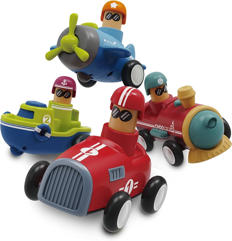 LiKee Toy Cars for Toddlers 1 2 3 4 Years Old Boy Girl, 4 Pcs Pull Back Cars for 18+ Months Baby Infant Gift, Kids Trucks Push and Go Back Friction Powered Vehicles (Transport)