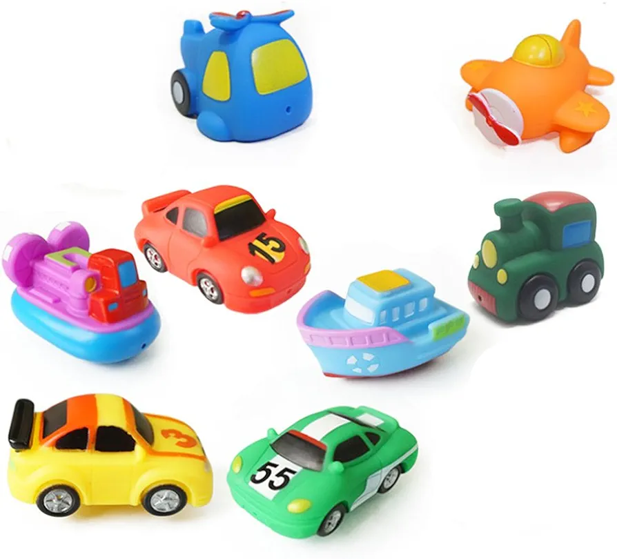 Bath Swimming Toys,8 Assorted Mini Pool Toys 3 Racing Car + Train + Boat + Hovercraft + Helicopter + Fighter