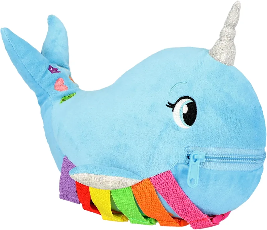 Buckle Toys - Bubbly Narwhal - Develop Fine Motor Skills - Sensory Learning Activity Toys - Toddler Plane Travel Essential