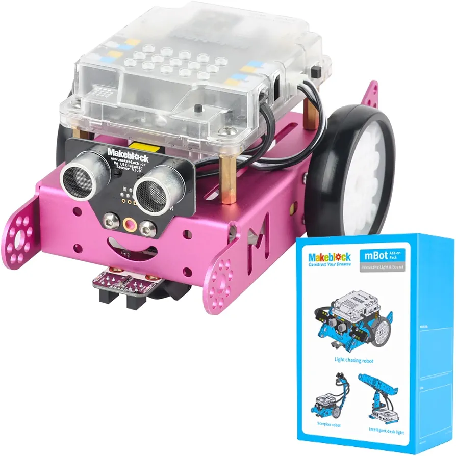 Makeblock Pink mBot Robot Kit + Interactive Light & Sound Add-on Pack