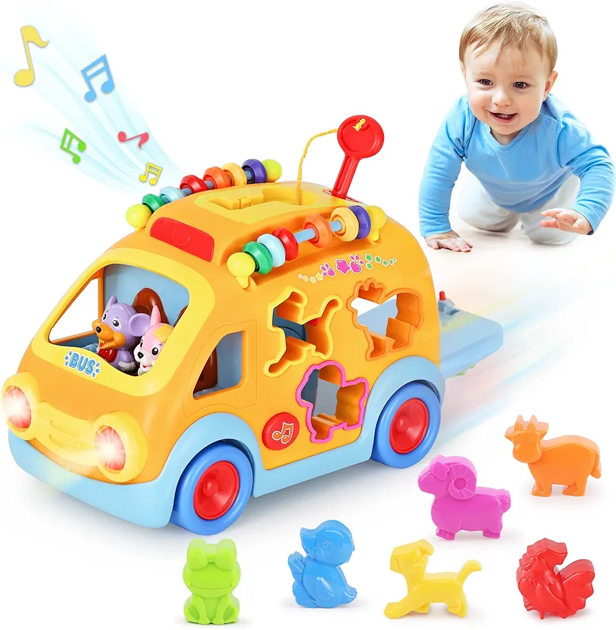 iPlay, iLearn Toddler Music Bus Toy, Baby Push Go Car for 18 Month, Musical Learning Animal School Bus, Kids Educational Montessori Toy, Early Development Birthday Gifts for 2 3 4 Year Old Boys Girls