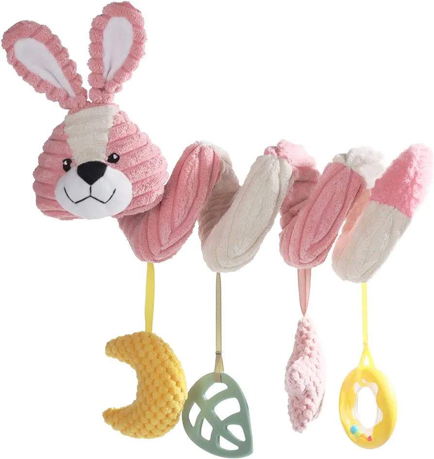 Apricot Lamb Baby Spiral Car Seat & Stroller Activity Toy, Features Plush Bunny Rabbit Character Hanging Rattles Toys, Gentle Rattle Sound & Soft Teether, 8-26 Inches