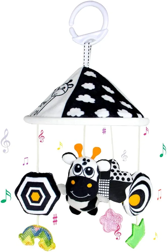 AIPINQI Hanging Baby Toys High Contrast Patterns for Recognition Visual Development with Rattles and Teether Suitable for Hanging on Baby Crib and Car for 0-18 Months (Deer)