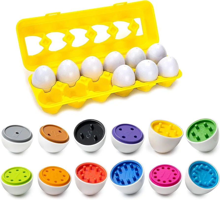 Color & Number Matching Egg Toy - Number Sorting & Color Recognition Learning Toy for Toddlers - Preschool Game - Montessori Education - Easter Eggs