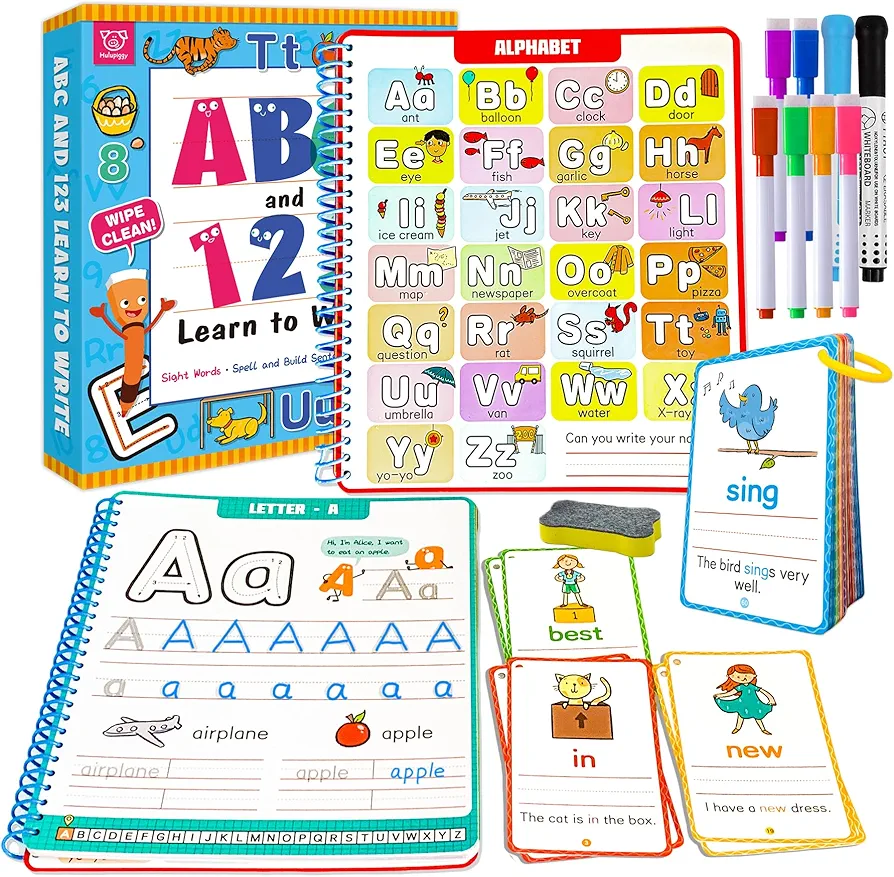 Preschool Learning Activities Number Letter Tracing Book for Kids, Pre Kindergarten Workbook Sight Words Montessori Educational Alphabet Learning Toys for Toddlers 3 4 5 6 Years Old