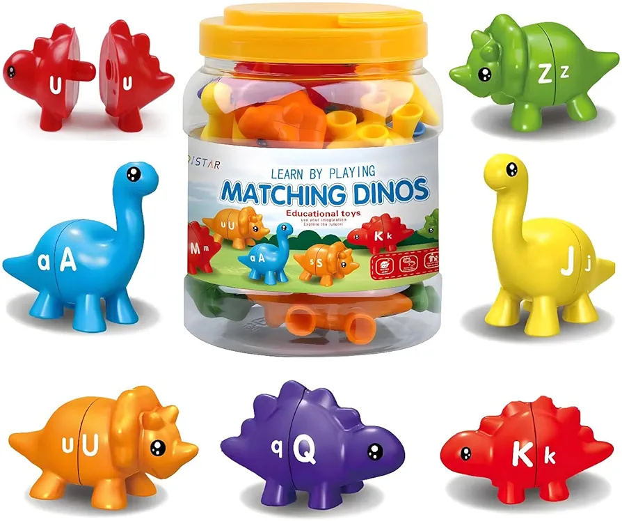 Matching Dinos Toys - 26 Pieces, Counting & Sorting Toy, Shape & Colour Sorting, Letters Dinos Toys, ducational Learning Toys for 18 Months - 3 Years Old Toddlers Boys Girls