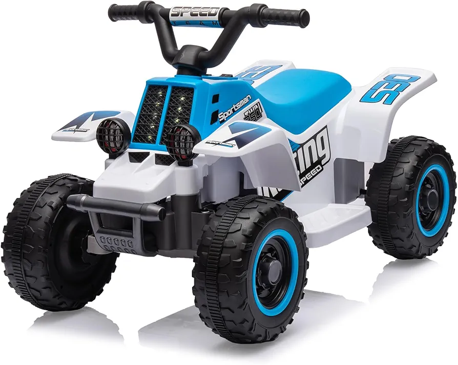 6V Kids Ride On Electric ATV, Ride Car with LED Headlights, Ride-On Toy for Toddlers 1-3 Boys & Girls with Music, Forward & Reverse (Blue)