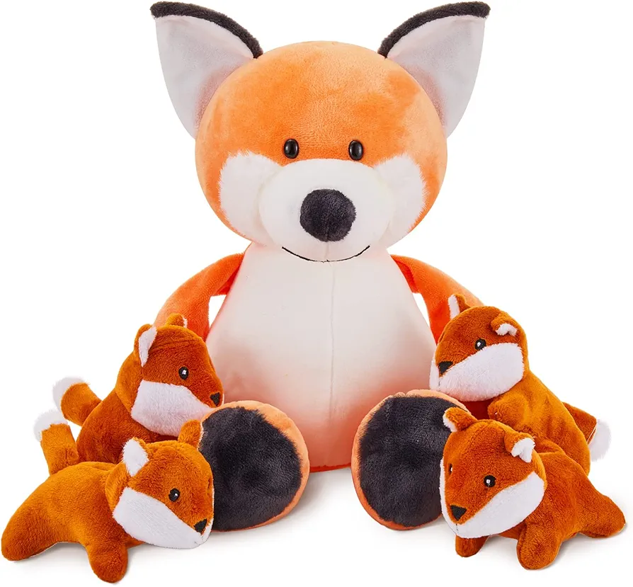 Woanger 5 Pcs Fox Plush Stuffed Animal Large Mommy Fox Plushies with 4 Small Baby Stuffed Fox Plush Toy Red Fox Plush Soft Stuffed Fox Plush Toy Stuffed Animals Toys Party Favor Birthday Gift