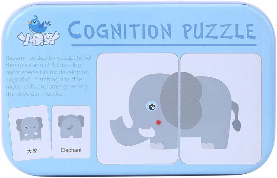 Fdit 32Pcs Flash Card Puzzle Cognitive Learning Early Education Card Learning Toys Vehicle/Animal/Fruit/Living Goods Learning Training Cards Baby Educational Toy with Iron Box(Animals)