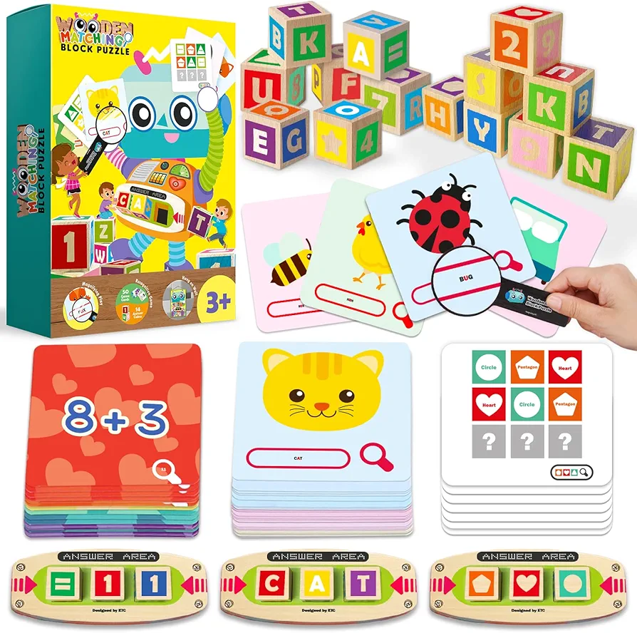 Learning Toys for 4 5 6 Years Old Kids, Word Spelling Games & Math games, Preschool Kindergarten Learning Activities, Montessori Educational Toys Gifts