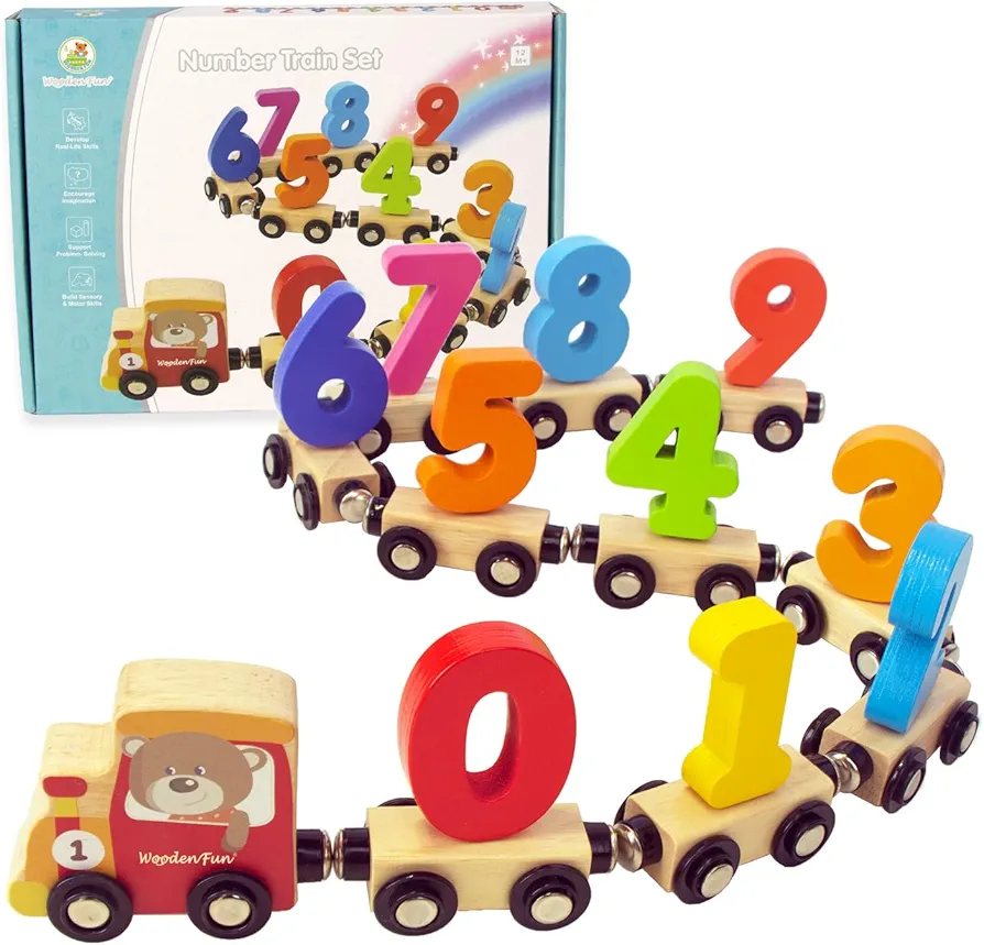 Number Train Set for 1 2 3 Year Olds, Educational Toy Cars for Toddlers, Montessori Learning Toys for Boys and Girls (Red)