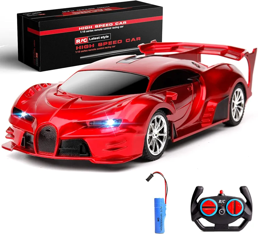 Remote Control Car 2.4Ghz Rechargeable High Speed 1/18 RC Cars Toys for Boys Girls Vehicle Racing Hobby with Headlight Christmas Birthday Gifts for Kids (Red)