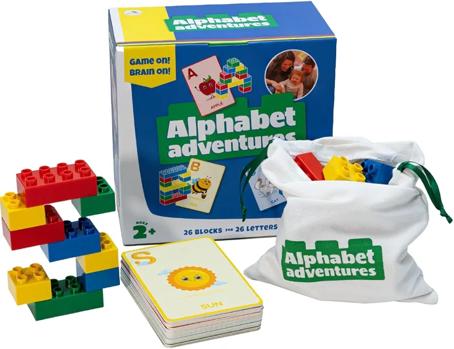 Alphabet Adventures | 26 Learning Flashcards & Building Blocks, Alphabet Learning Toys, ABC Learning Toys for Kids, Toddler Educational Toy