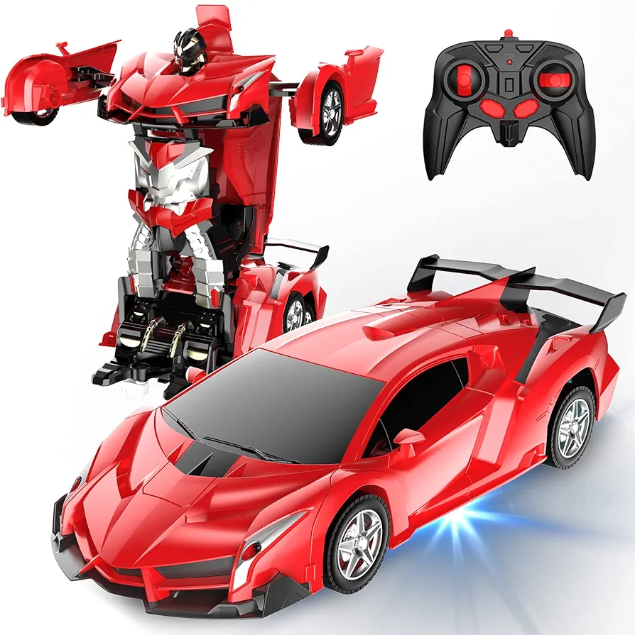 Desuccus Remote Control Car, Transform Robot RC Car for Kids, 2.4Ghz 1:18 Scale Model Racing Car with One-Button Deformation, 360°Drifting, Transforming Robot Car Toy Gift for Boys and Girls(Red)