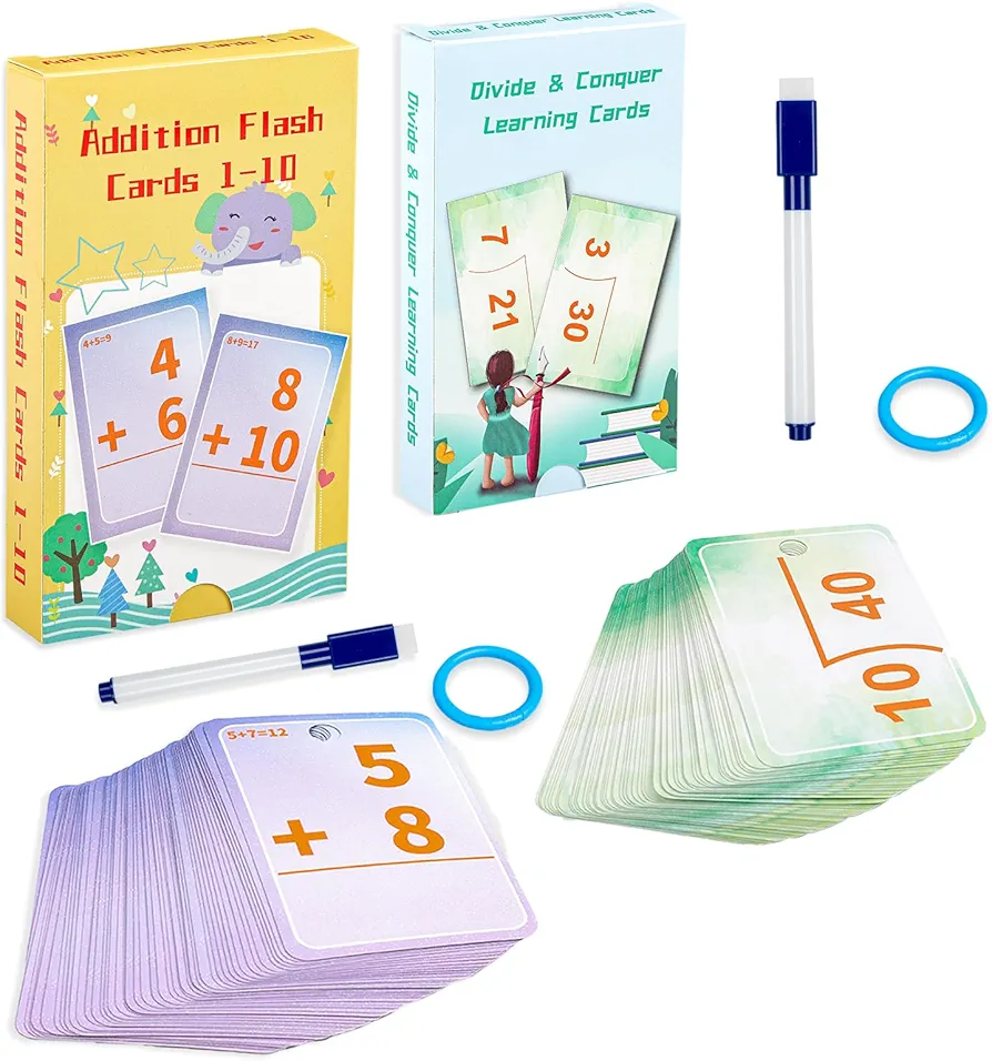 Math Flash Cards, Addition and Division flashcards for Kids Ages 4-12, Math Game Early Math Education Learning Activities, Class or Homeschool Practice Materials for Kids 3rd, 4th, 5th Grade